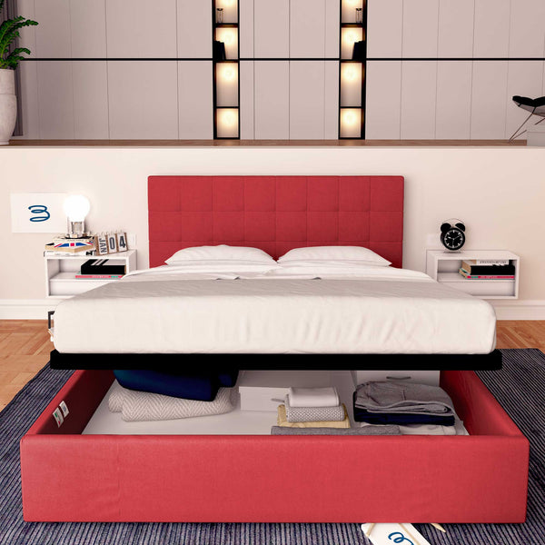 Letto contenitore king size in tessuto rosso Baldiflex Dublino fronte