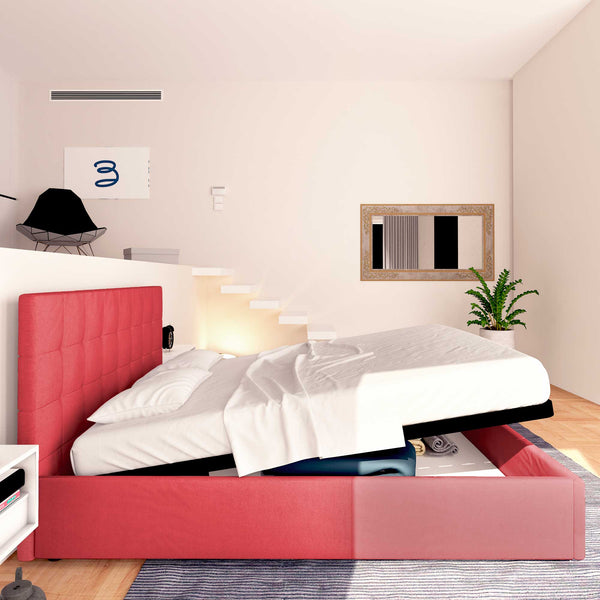 Letto contenitore king size in tessuto rosso Baldiflex Dublino laterale