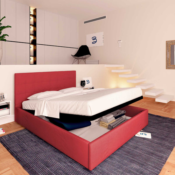 Letto contenitore king size in tessuto rosso Baldiflex Dublino lato