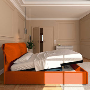 Letto contenitore king size in tessuto sfoderabile arancione Baldiflex Licia Soft laterale