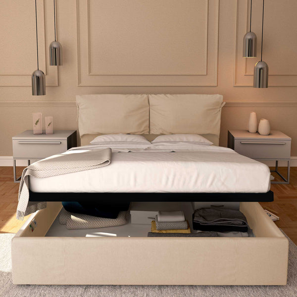 Letto contenitore king size in tessuto sfoderabile beige Baldiflex Licia Soft fronte