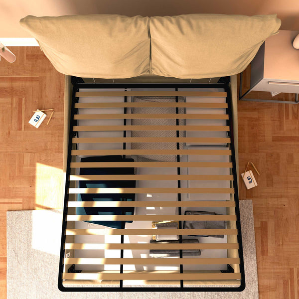 Letto contenitore king size in tessuto sfoderabile cammello Baldiflex Licia Soft dall'alto