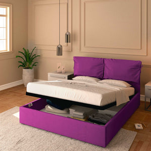 Letto contenitore king size in tessuto sfoderabile fucsia Baldiflex Licia Soft 