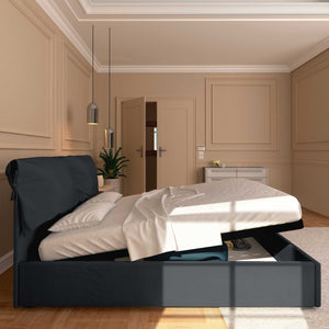 Letto contenitore king size in tessuto sfoderabile grigio grafite Baldiflex Licia Soft laterale