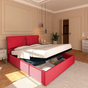 Letto contenitore king size in tessuto sfoderabile rosso Baldiflex Licia Soft lato