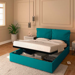 Letto contenitore king size in tessuto sfoderabile turchese Baldiflex Licia Soft 