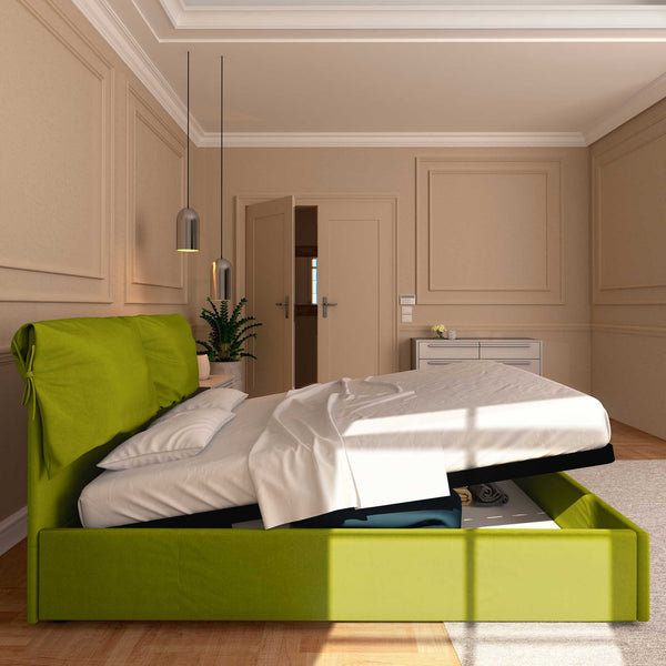 Letto contenitore king size in tessuto sfoderabile verde Baldiflex Licia Soft laterale