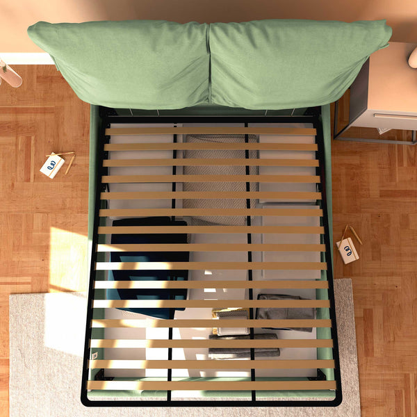 Letto contenitore king size in tessuto sfoderabile verde menta Baldiflex Licia Soft dall'alto