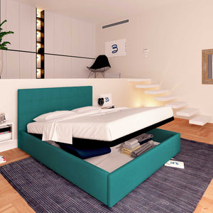 Letto contenitore king size in tessuto turchese Baldiflex Dublino lato