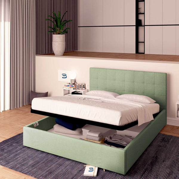 Letto contenitore king size in tessuto verde menta Baldiflex Dublino