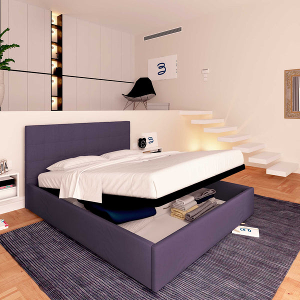 Letto contenitore king size in tessuto viola Baldiflex Dublino lato