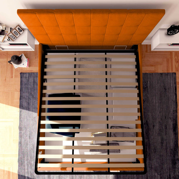 Letto contenitore matrimoniale in ecopelle arancione Baldiflex Dublino alto