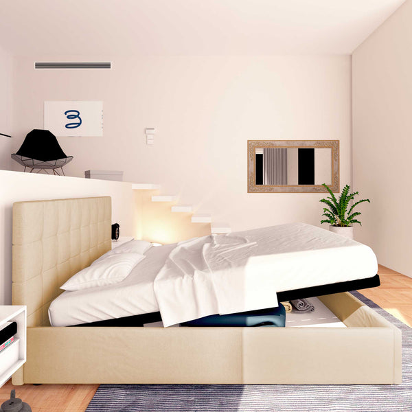 Letto contenitore matrimoniale in ecopelle beige Baldiflex Dublino laterale