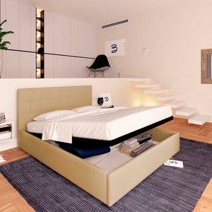 Letto contenitore matrimoniale in ecopelle beige Baldiflex Dublino lato