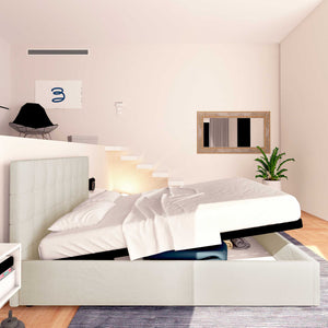 Letto contenitore matrimoniale in ecopelle beige chiaro Baldiflex Dublino laterale