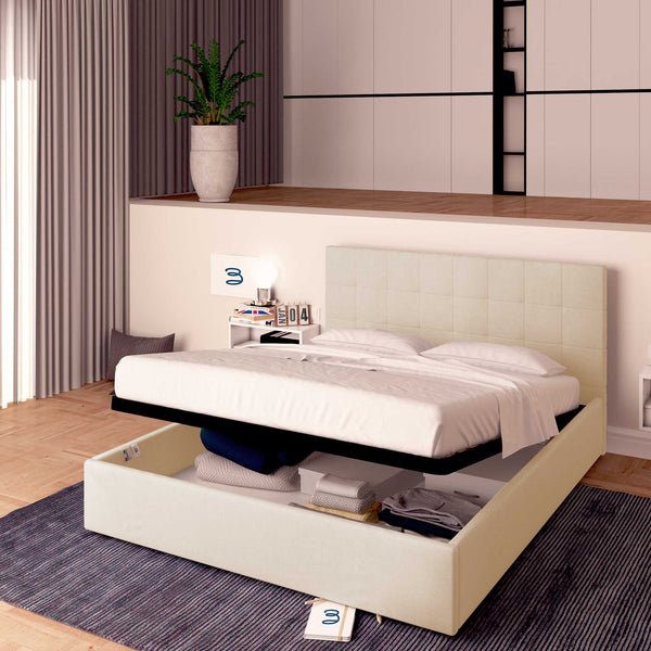 Letto contenitore matrimoniale in ecopelle bianco Baldiflex Dublino