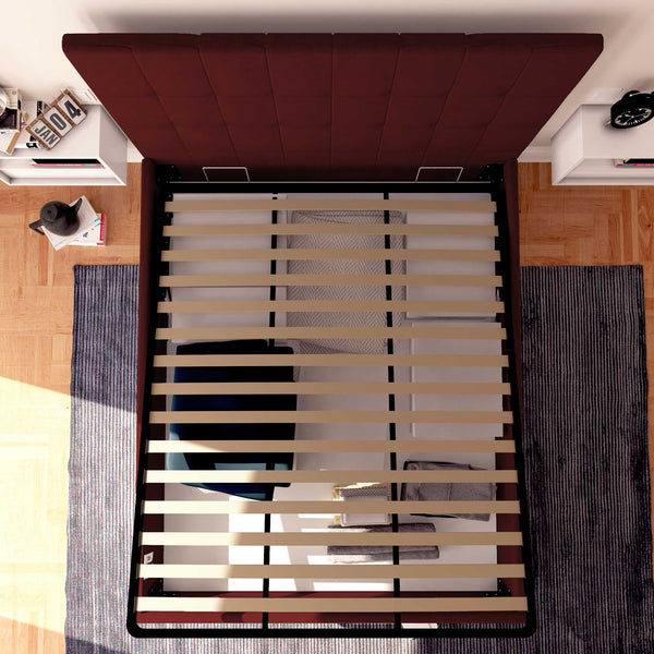 Letto contenitore matrimoniale in ecopelle bordeaux Baldiflex Dublino alto