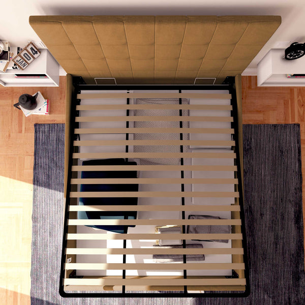 Letto contenitore matrimoniale in ecopelle marrone chiaro Baldiflex Dublino alto