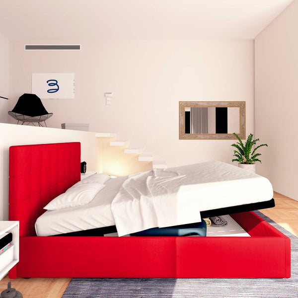 Letto contenitore matrimoniale in ecopelle rosso Baldiflex Dublino laterale