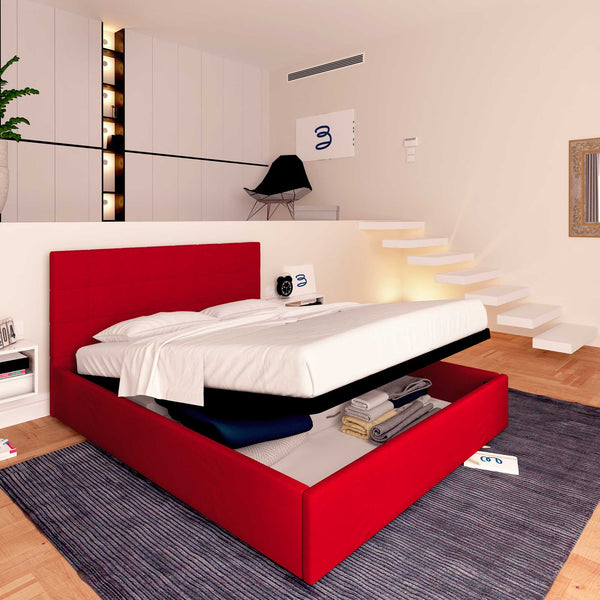 Letto contenitore matrimoniale in ecopelle rosso Baldiflex Dublino lato