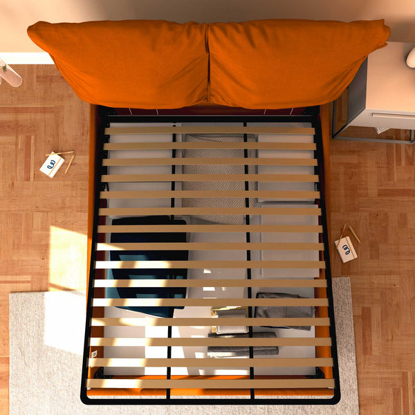 Letto contenitore matrimoniale in ecopelle sfoderabile arancione Baldiflex Licia Soft dall'alto