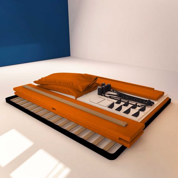 Letto contenitore matrimoniale in ecopelle sfoderabile arancione Baldiflex Licia Soft struttura