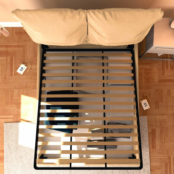 Letto contenitore matrimoniale in ecopelle sfoderabile beige Baldiflex Licia Soft dall'alto