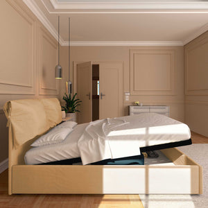 Letto contenitore matrimoniale in ecopelle sfoderabile beige Baldiflex Licia Soft laterale
