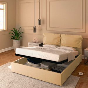 Letto contenitore matrimoniale in ecopelle sfoderabile beige Baldiflex Licia Soft