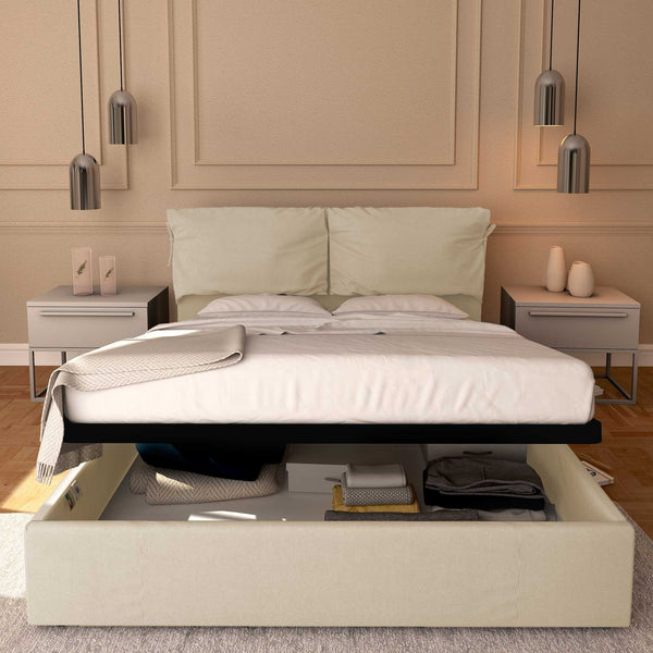 Letto contenitore matrimoniale in ecopelle sfoderabile beige chiaro Baldiflex Licia Soft fronte
