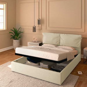 Letto contenitore matrimoniale in ecopelle sfoderabile beige chiaro Baldiflex Licia Soft