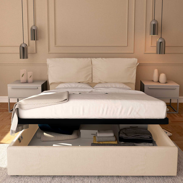Letto contenitore matrimoniale in ecopelle sfoderabile bianco Baldiflex Licia Soft fronte