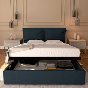 Letto contenitore matrimoniale in ecopelle sfoderabile blu notte Baldiflex Licia Soft fronte