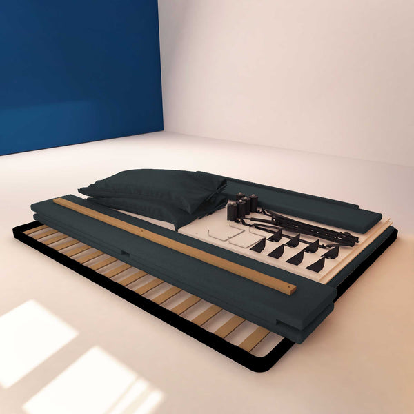 Letto contenitore matrimoniale in ecopelle sfoderabile blu notte Baldiflex Licia Soft struttura