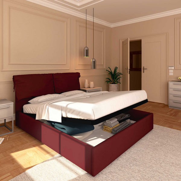 Letto contenitore matrimoniale in ecopelle sfoderabile bordeaux Baldiflex Licia Soft lato
