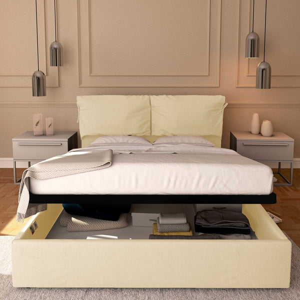Letto contenitore matrimoniale in ecopelle sfoderabile crema Baldiflex Licia Soft fronte