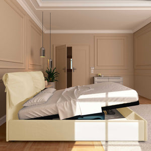 Letto contenitore matrimoniale in ecopelle sfoderabile crema Baldiflex Licia Soft laterale