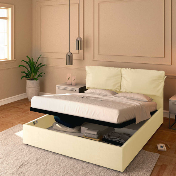 Letto contenitore matrimoniale in ecopelle sfoderabile crema Baldiflex Licia Soft