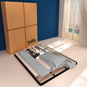 Letto contenitore matrimoniale in ecopelle sfoderabile grigio chiaro Baldiflex Licia Soft cartone