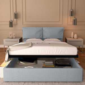 Letto contenitore matrimoniale in ecopelle sfoderabile grigio chiaro Baldiflex Licia Soft fronte