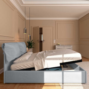 Letto contenitore matrimoniale in ecopelle sfoderabile grigio chiaro Baldiflex Licia Soft laterale