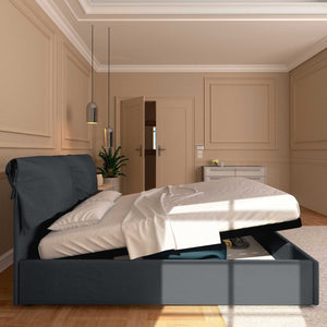Letto contenitore matrimoniale in ecopelle sfoderabile grigio scuro Baldiflex Licia Soft laterale