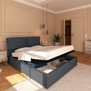 Letto contenitore matrimoniale in ecopelle sfoderabile grigio scuro Baldiflex Licia Soft lato