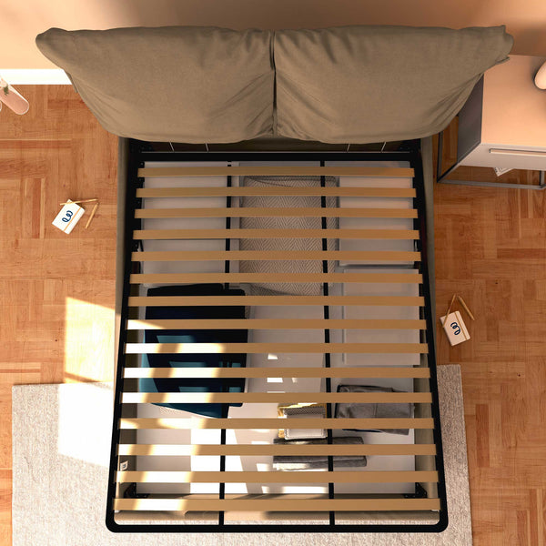 Letto contenitore matrimoniale in ecopelle sfoderabile grigio talpa Baldiflex Licia Soft dall'alto