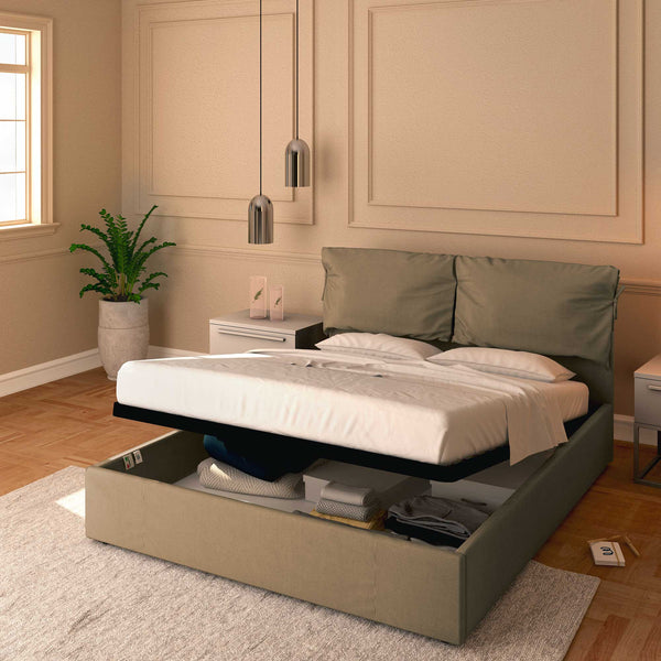 Letto contenitore matrimoniale in ecopelle sfoderabile grigio talpa Baldiflex Licia Soft