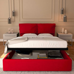 Letto contenitore matrimoniale in ecopelle sfoderabile rosso Baldiflex Licia Soft fronte