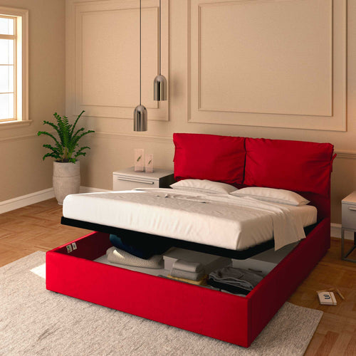 Letto contenitore matrimoniale in ecopelle sfoderabile rosso Baldiflex Licia Soft