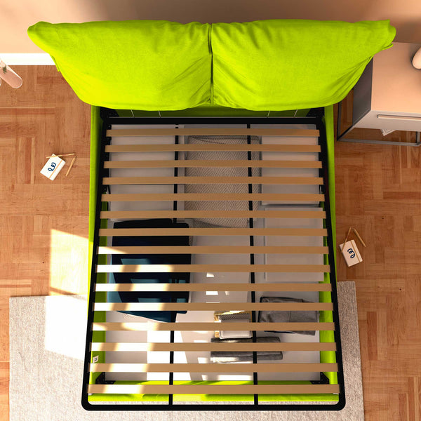 Letto contenitore matrimoniale in ecopelle sfoderabile verde mela Baldiflex Licia Soft dall'alto