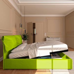 Letto contenitore matrimoniale in ecopelle sfoderabile verde mela Baldiflex Licia Soft laterale