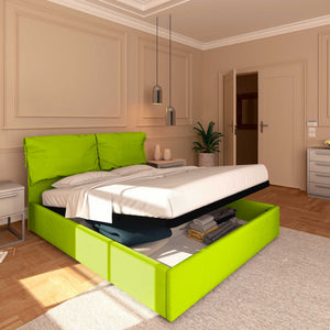 Letto contenitore matrimoniale in ecopelle sfoderabile verde mela Baldiflex Licia Soft lato